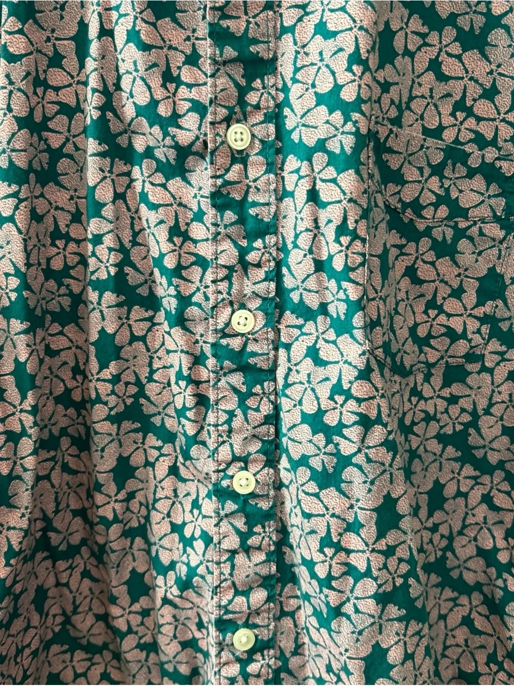 Arizona Jean Company Teal Short-Sleeve Button-Up Shirt with Pink Floral Print